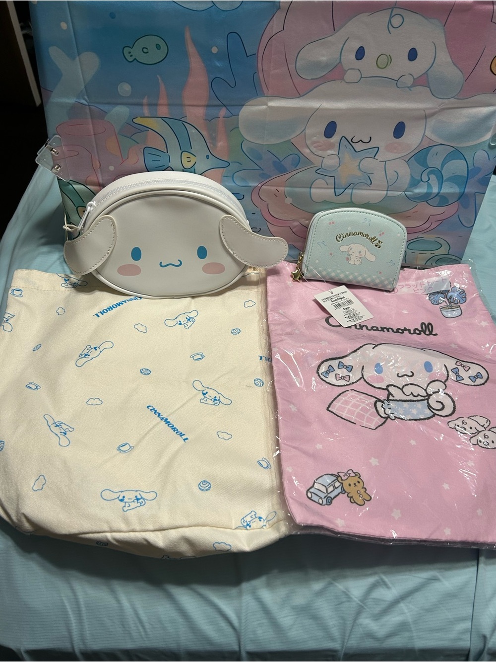 Sanrio Cinnamoroll Pastel Blue Pink White Bag and Accessories Set